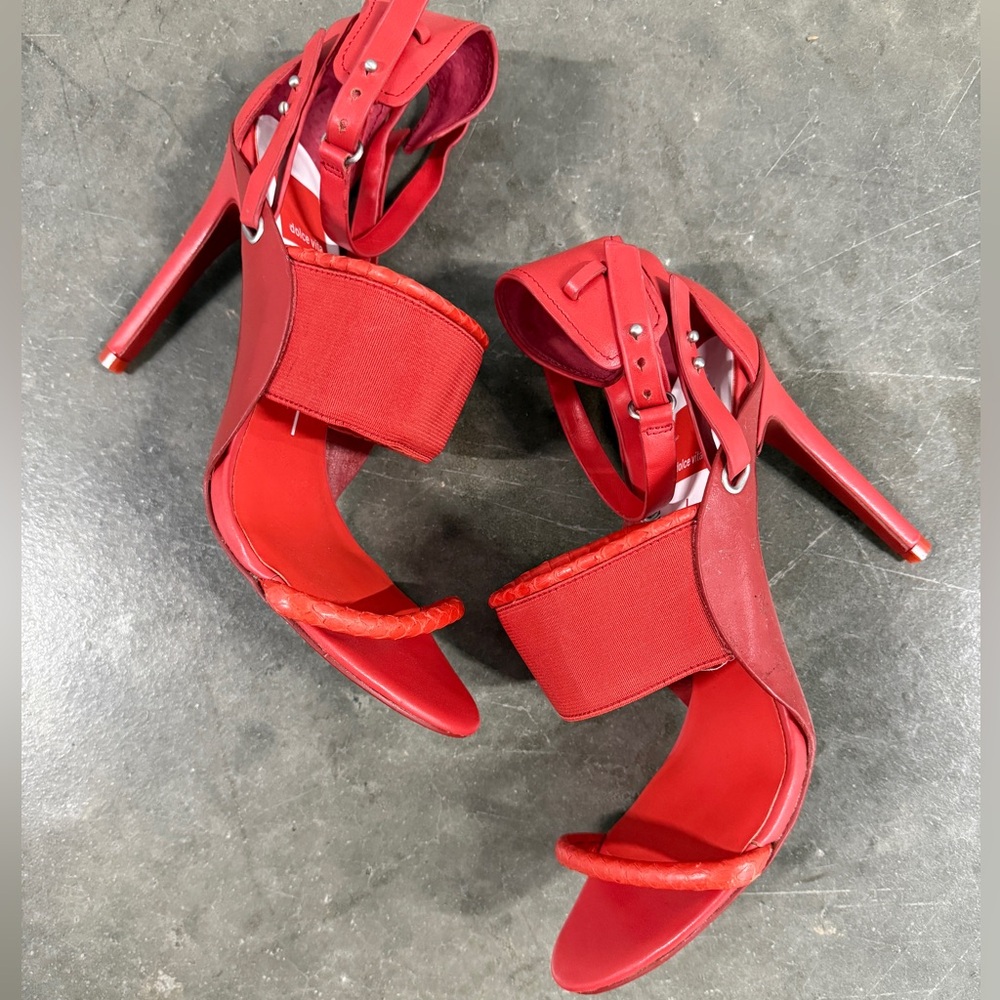 Dolce Vita Ankle Strap Heels Women size 8.5 Red Leather Stiletto Open Toe Shoe